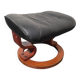 Repose pieds / Pouf en cuir noir  -Stressless
