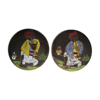 Decorative dishes terracotta enamelled by nabeul musicians mezoued