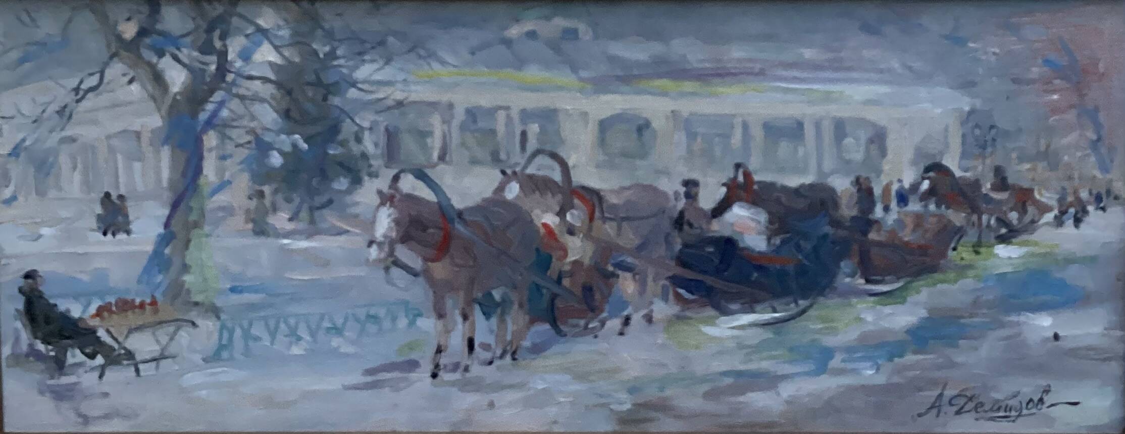 Painting Russian school Oil on canvas / cardboard signed framed dimensions: height -33cm - width -69cm