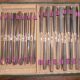Cutlery set of 25 old knives horn handle stainless steel blade