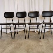 SET of 4 Vintage School Chairs /Black Leather / STOL Kamnik 80s Yugoslavia