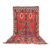 Tapis marocain vintage en laine rouge fait main