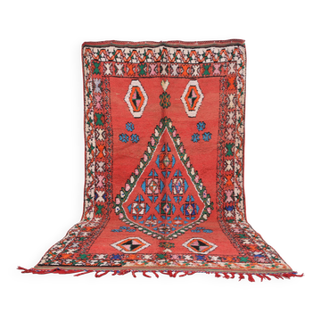 Tapis marocain vintage en laine rouge fait main