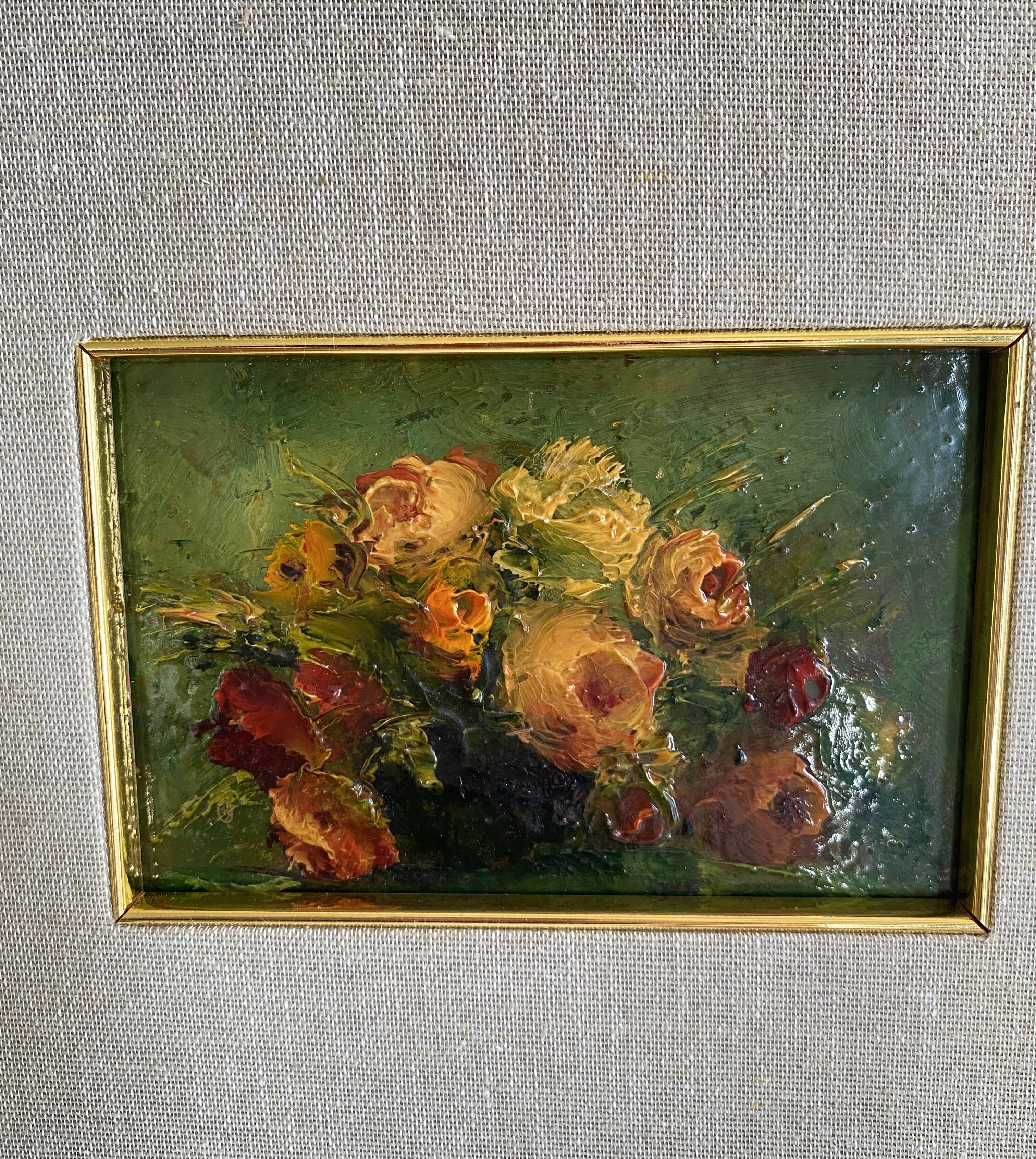 Still life oil, glazed wooden frame