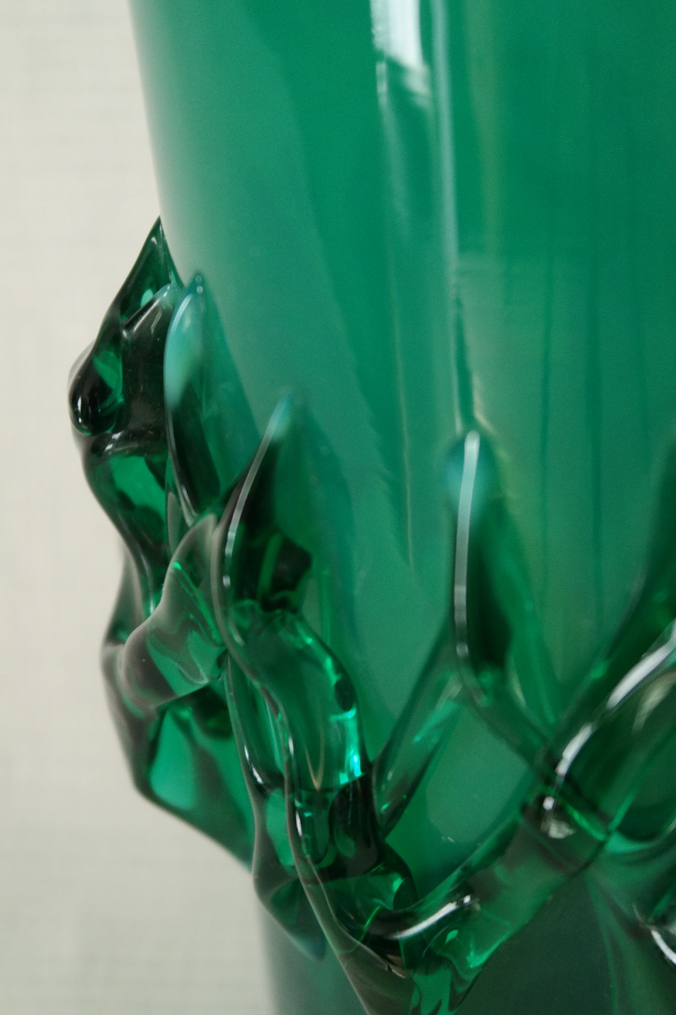 Vintage green blown glass vase, Poland
