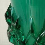 Vase en verre soufflé vert vintage, Pologne