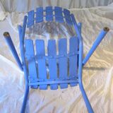 1950s garden armchair in wood and ultramarine blue metal