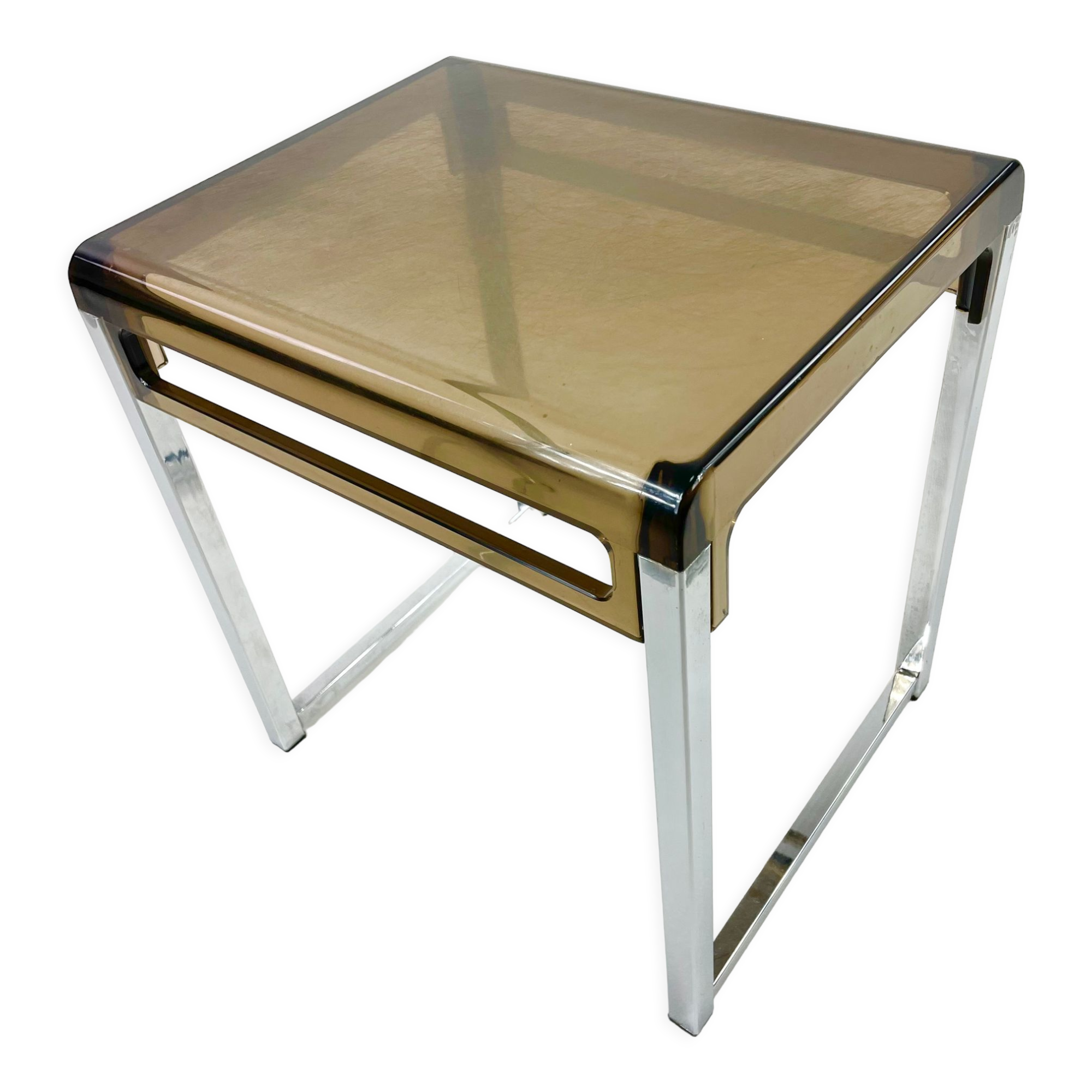 Vintage plexiglass and chrome side table, France, circa 1970