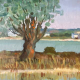 HST painting "Boats in lagoon" Marine Normandy Brittany by Robert Leboucher