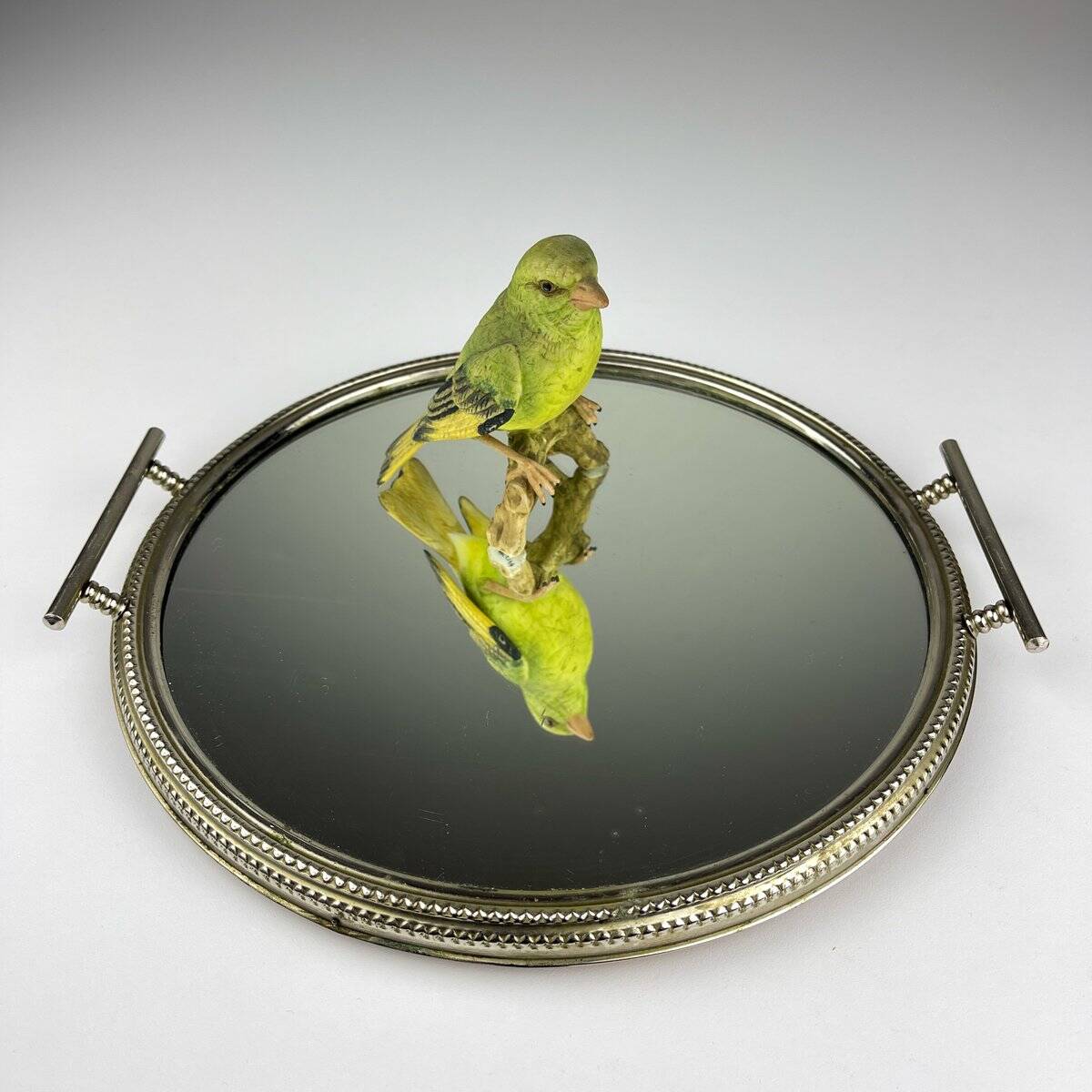 Vintage metal tray with mirror, Italy, 1970s