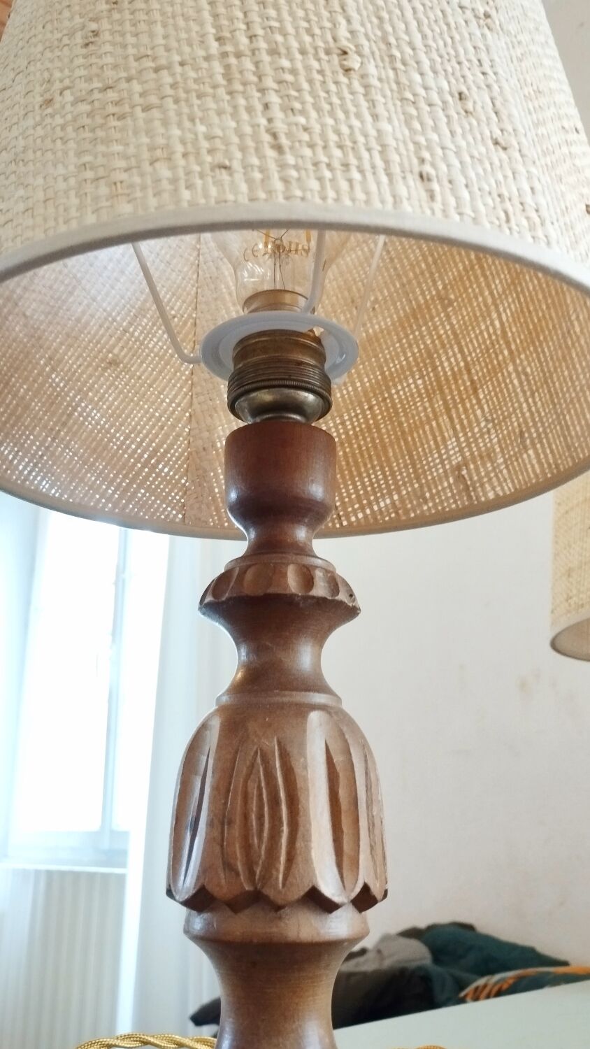 Pair of wood lamps and braiding