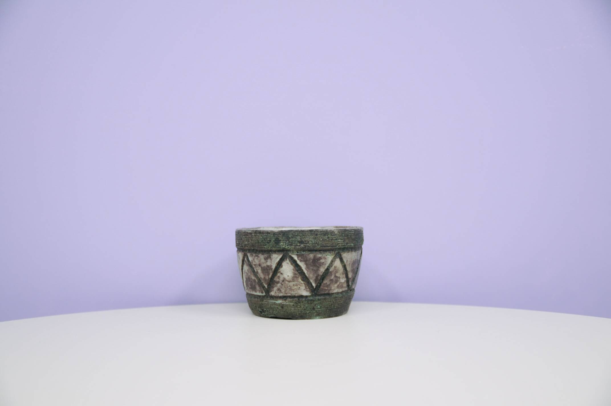 Vintage green & purple ceramic flower pot