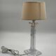 Modern table lamp in plexiglass with fabric shade.