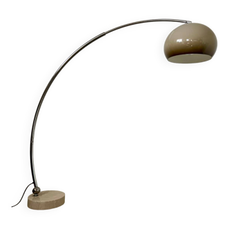 Old vintage arc floor lamp in plexi metal and marble Italian design from the 70s