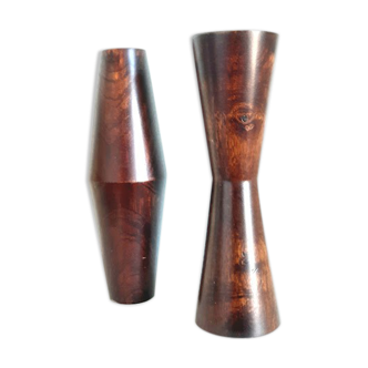 Paire de vases design en bois