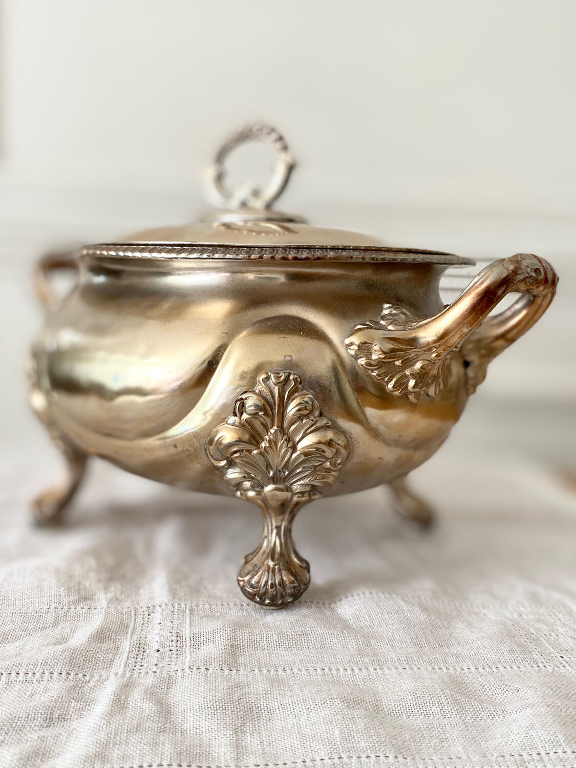 Silver metal tureen