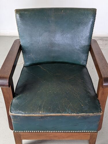 Paire de fauteuils Art Déco en acajou et cuir, France, vers 1930