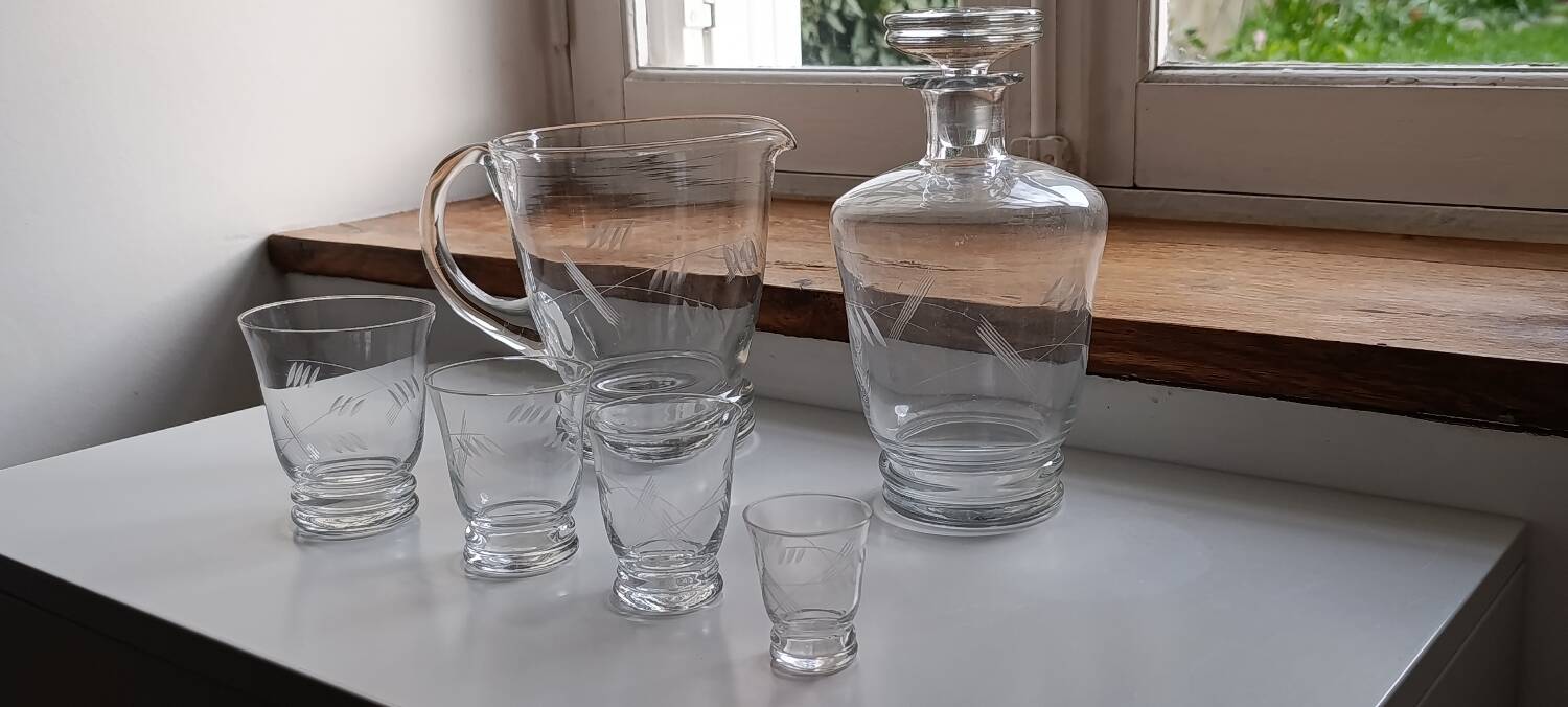 Set of antique carafes and glasses