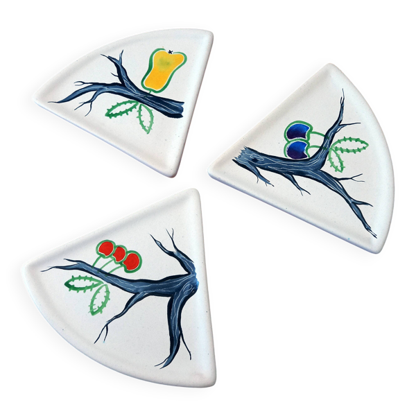 3 Coupelles Plates Céramique Terre Cuite Emaillée Mate Vintage Années 60