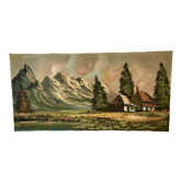 Oil painting on canvas landscape vintage mountains signed mollin