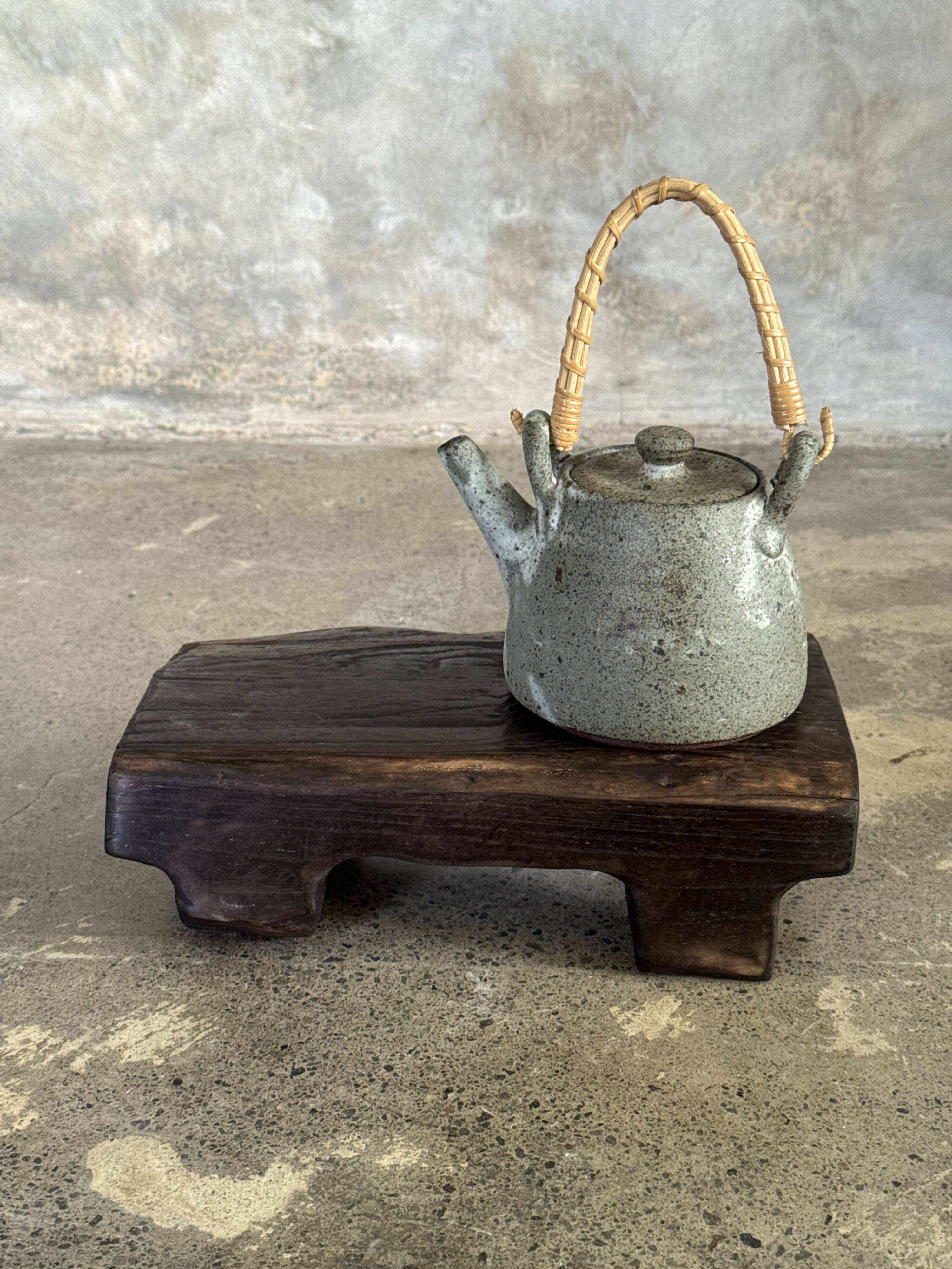 Small stool, black solid teak accent stool wabi-sabi L30 W8.5 H6.