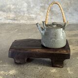 Small stool, black solid teak accent stool wabi-sabi L30 W8.5 H6.