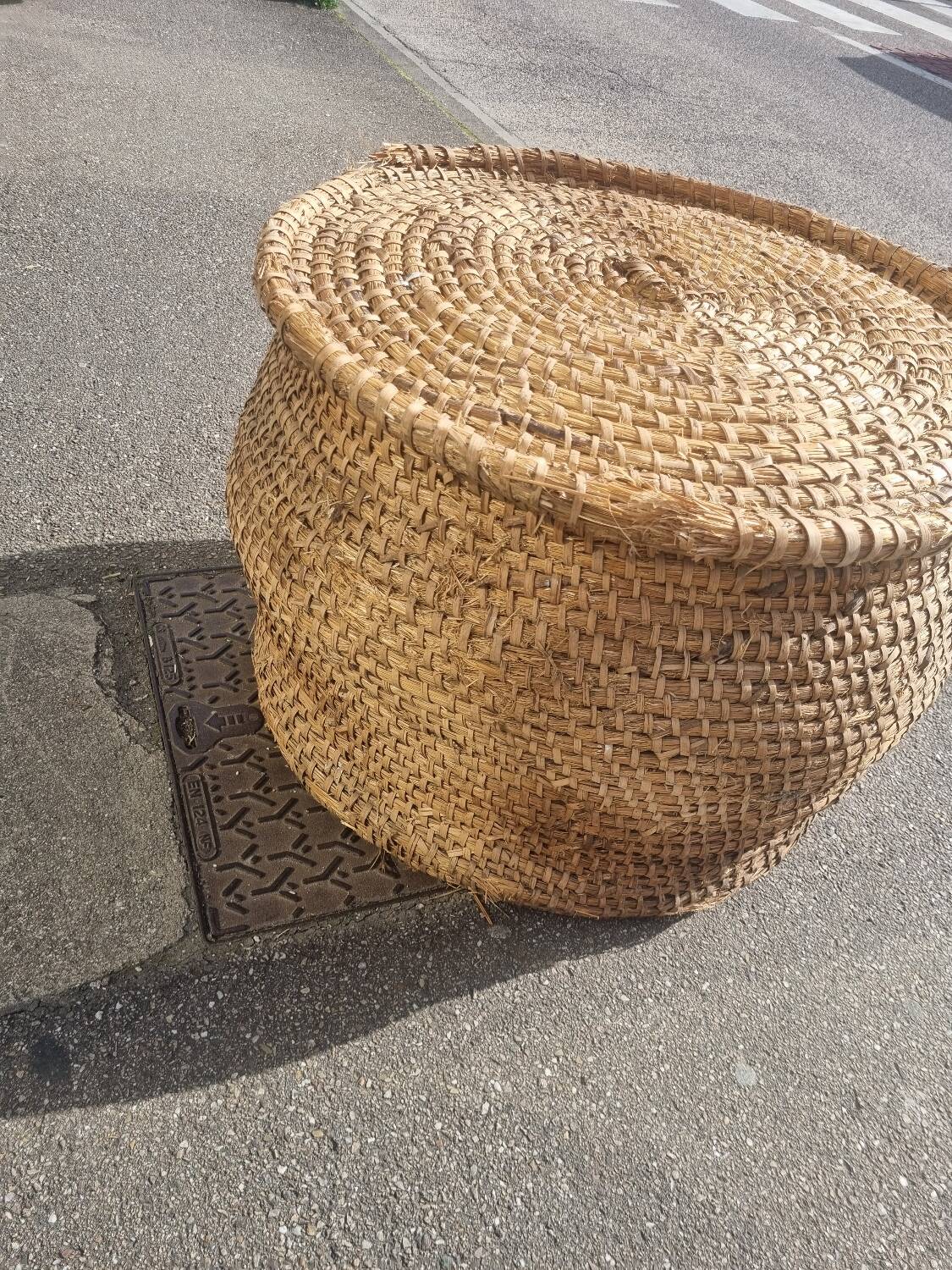 Vintage rattan grain basket
