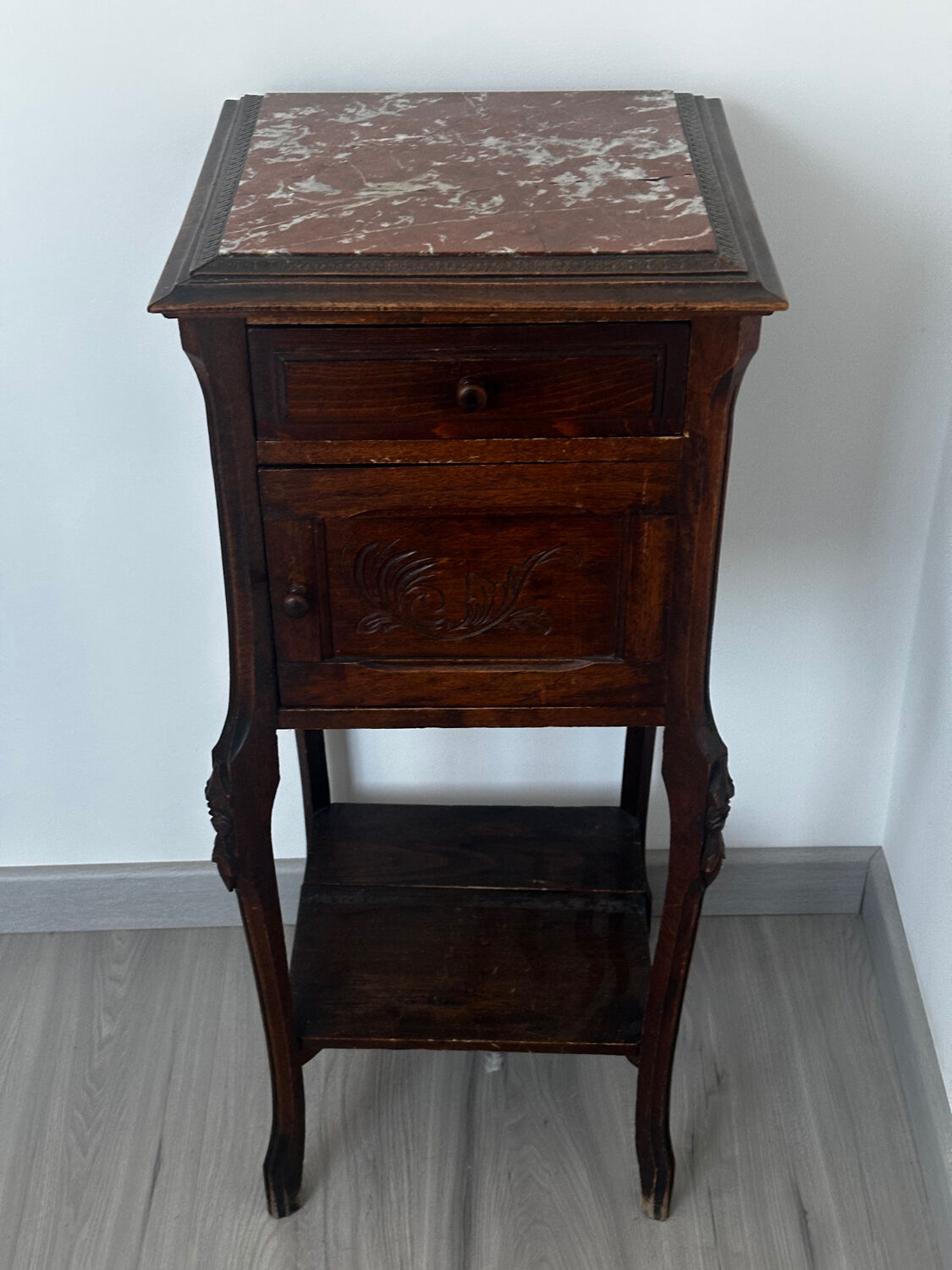 Nightstand / occasional table, late 19th century, wood and marble.