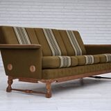 1970s, Danish 3-seater sofa, furniture wool, solid oak wood.