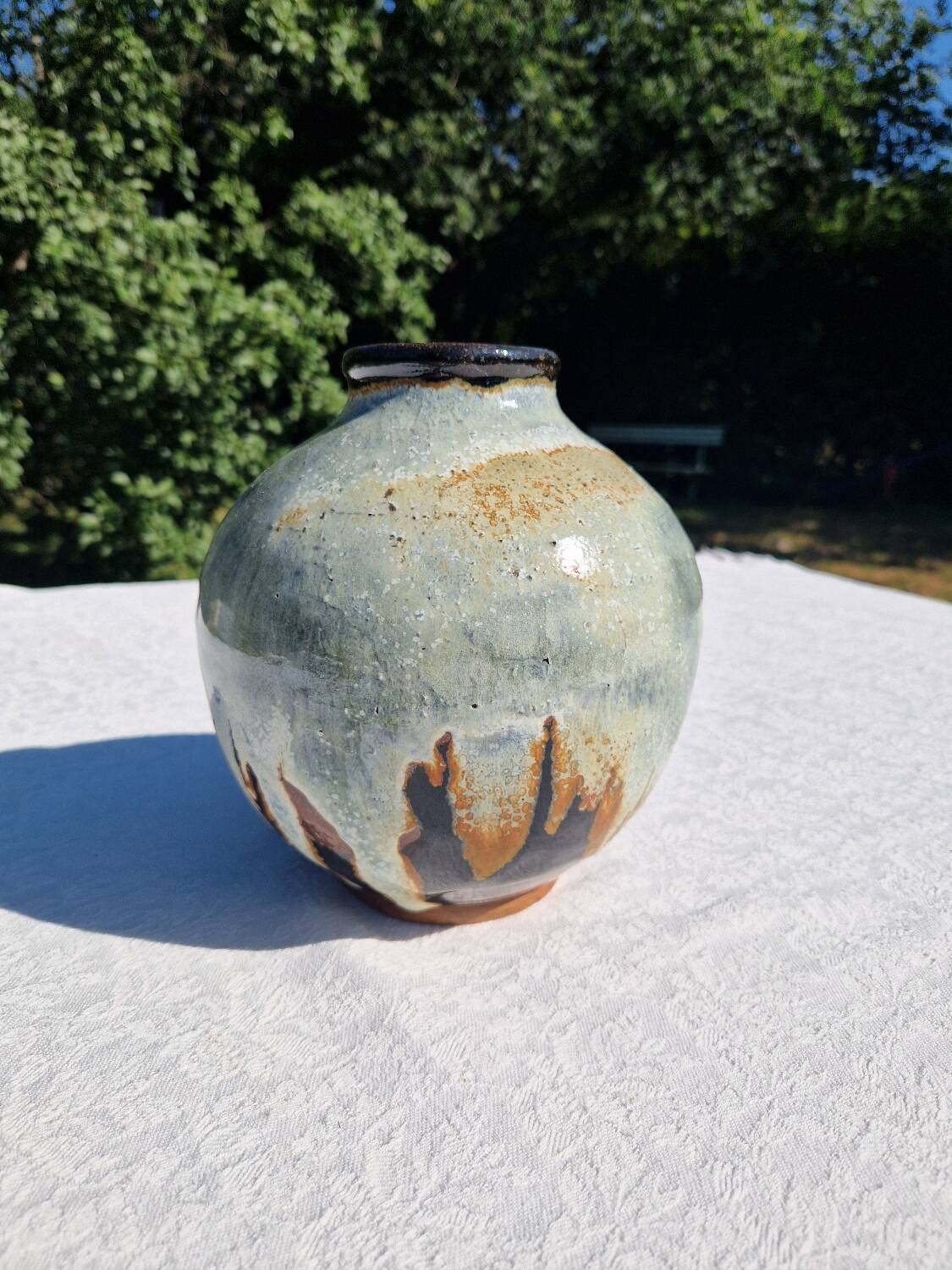 Glazed stoneware ball vase