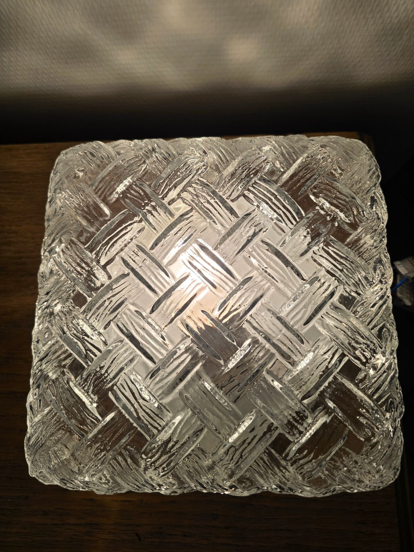 Vintage square ceiling light in woven moulded glass