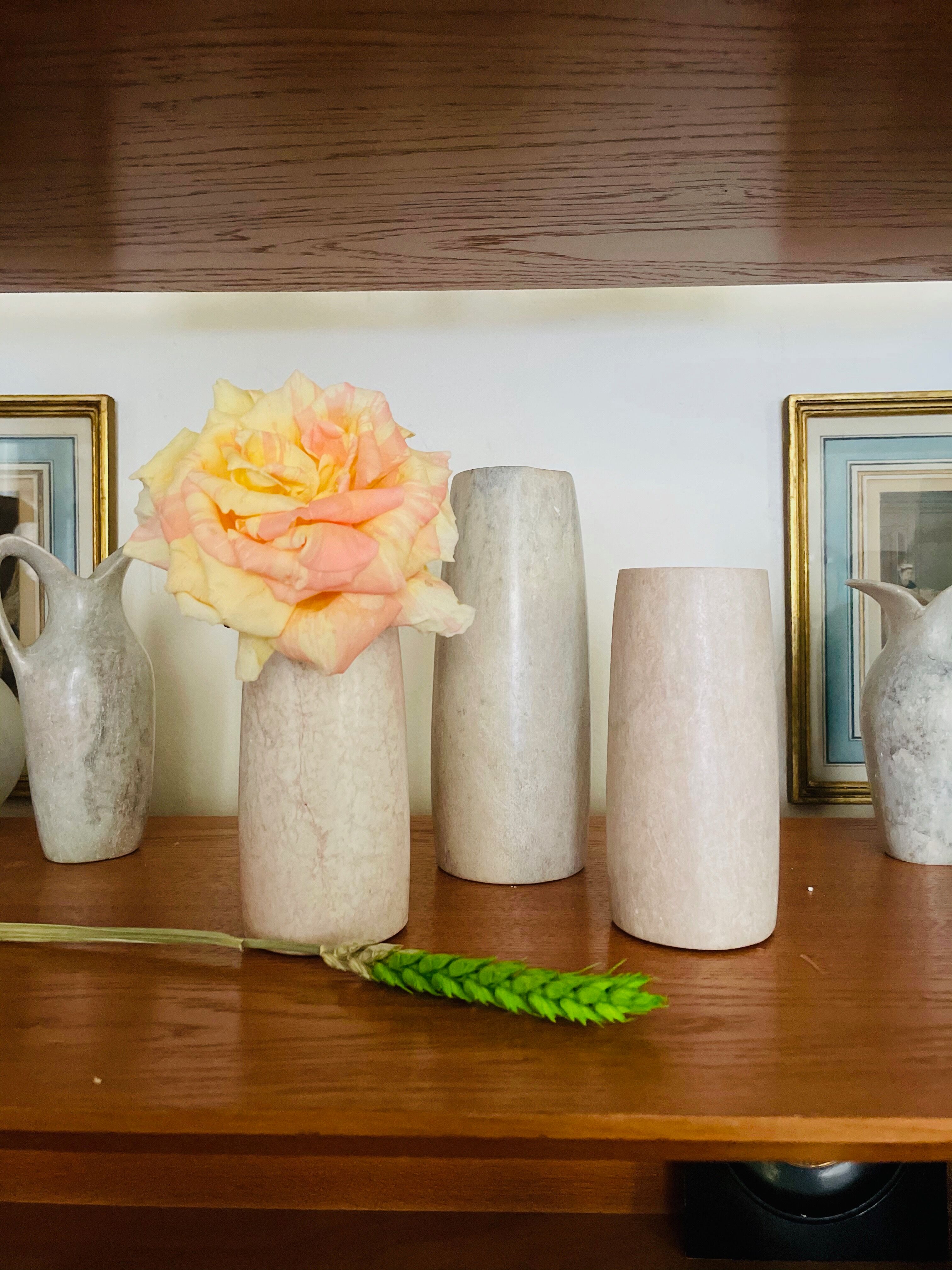 Trio of soliflores in rough cut stone