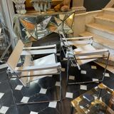 Pair of leather and steel armchairs by marcel breuer for gavina, " wassily b3 "