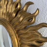 Miroir vintage 1960 soleil oeil de sorcière or bombé - 48 cm