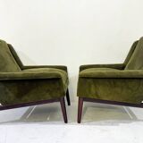 Mid-Century Modern Pair of Italian Armchairs, Green Velvet, 1960s