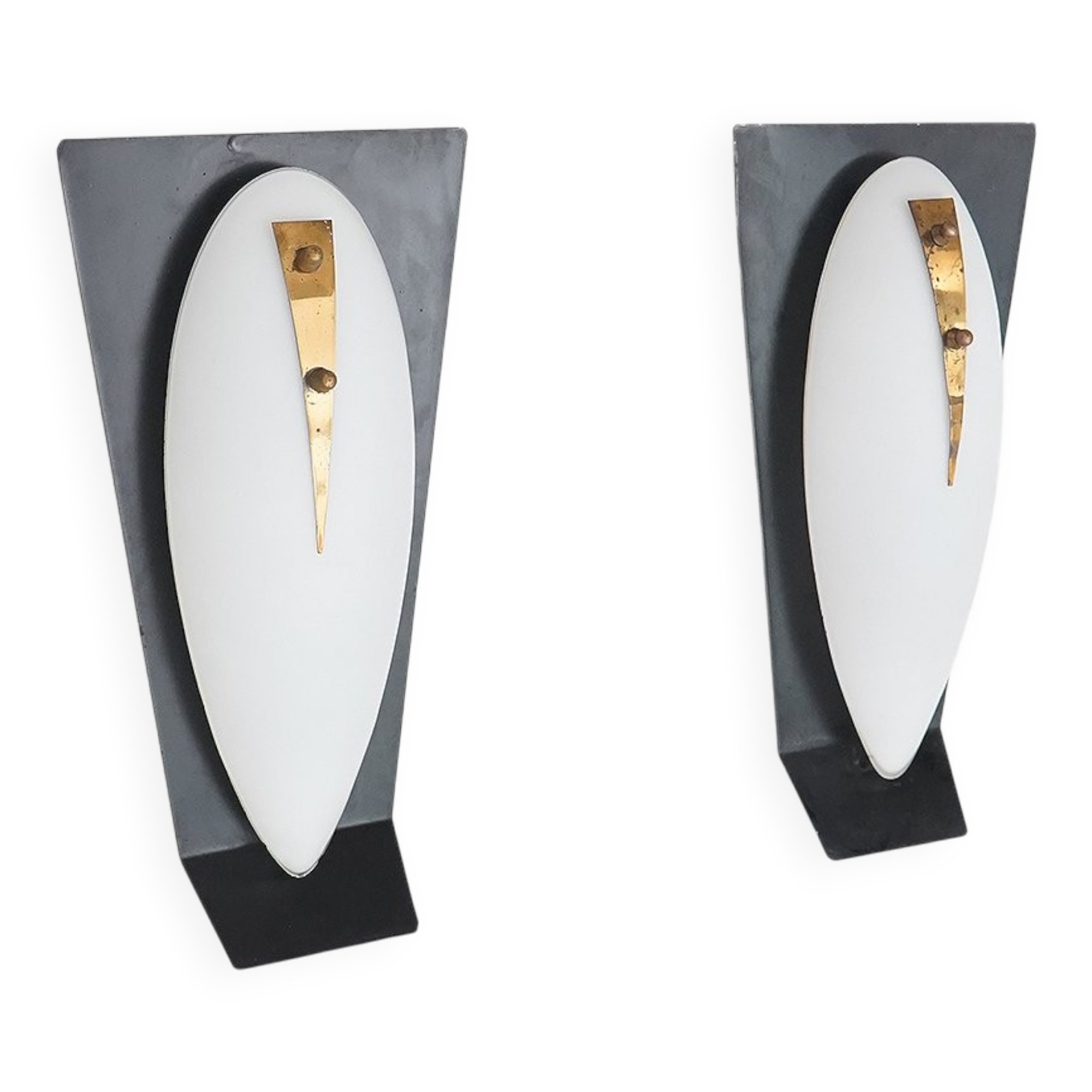 Vintage wall sconces in opaline glass and brass, 1950s, set of 2.