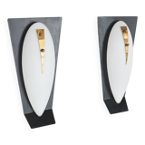 Vintage wall sconces in opaline glass and brass, 1950s, set of 2.