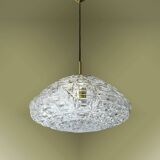 Vintage suspension thick transparent glass and brass 1960