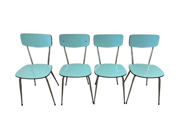 Ensemble de 4 chaises de cuisine vintage en formica bleu ciel
