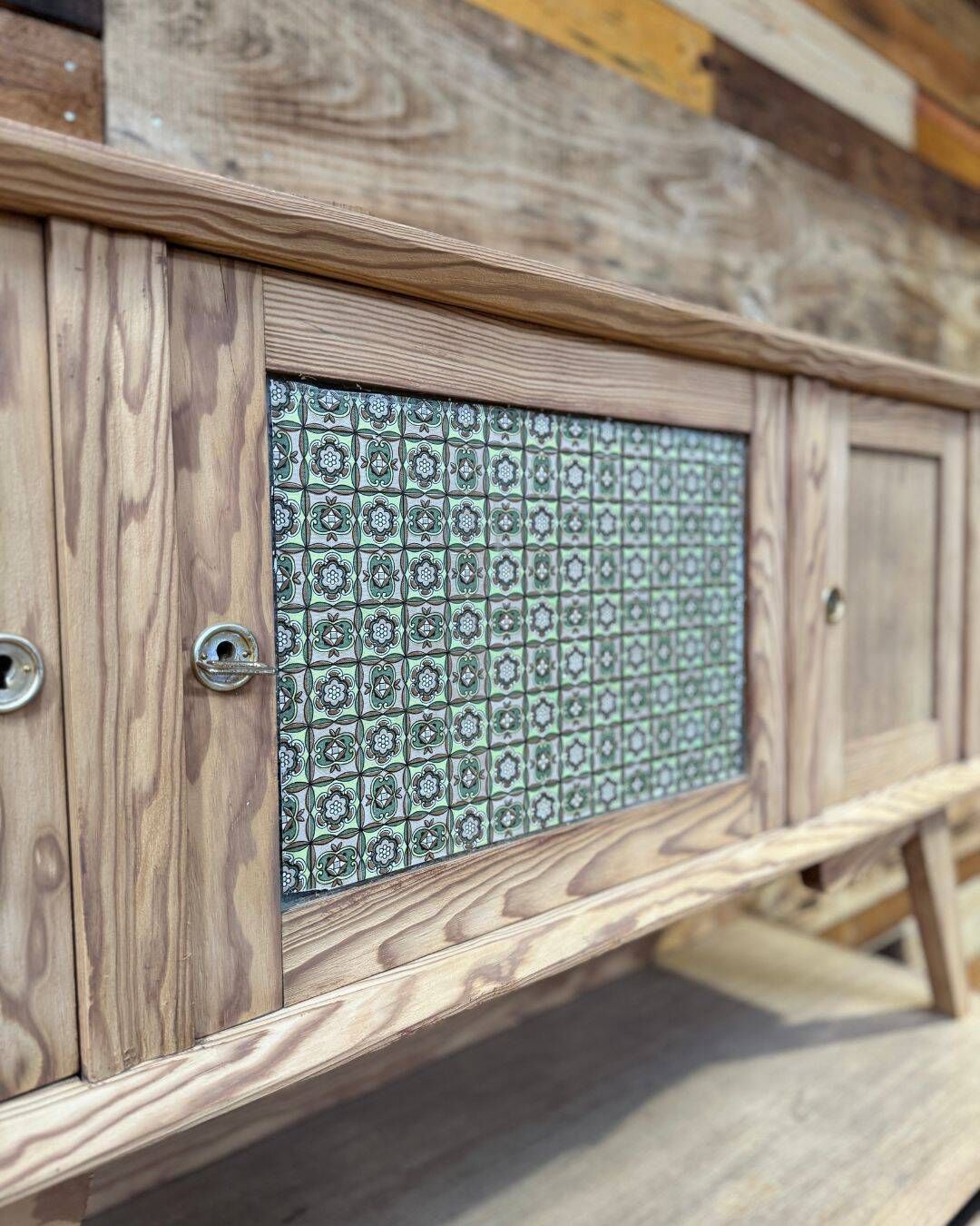 Small vintage wooden kitchen buffet from the 1960s.