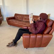 Vintage Danish mid-century Svend Skipper leather club chairs 1970s