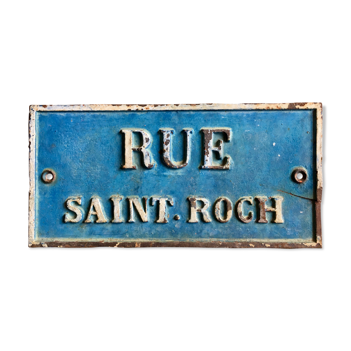Street plate, embossed letters "rue Saint-Roch" in cast iron, 19th