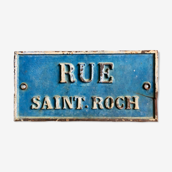 Plaque de rue, lettres en relief "Rue Saint-Roch" en fonte, XlXème