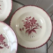 lot de 6 assiettes creuses Longchamp roses années 30-40
