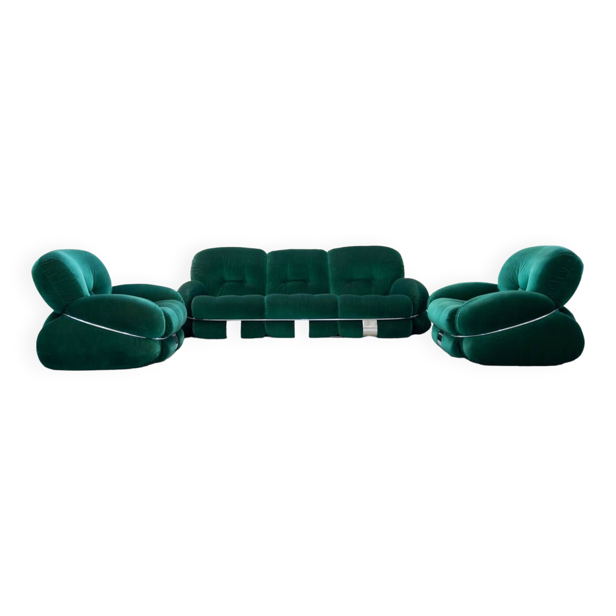 Living room, 2 armchairs and 3-seater sofa, OKAY model, Adriano Piazzesi, 1970