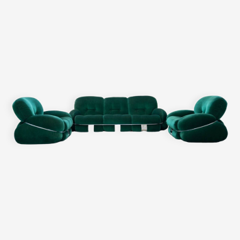 Living room, 2 armchairs and 3-seater sofa, OKAY model, Adriano Piazzesi, 1970