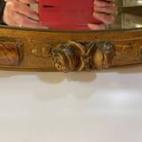 OVAL ART NOUVEAU MIRROR WITH ROSE DECOR AND PAINTED WOOD BEVELED GLASS