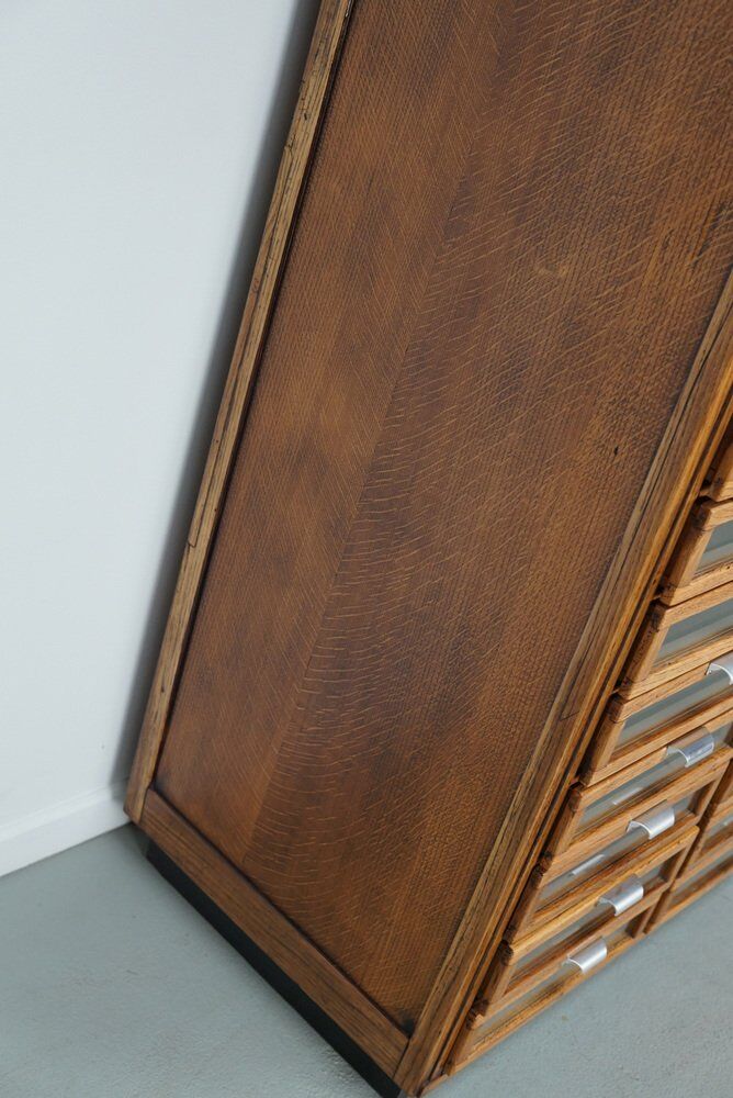 Vintage Dutch oak haberdashery shop cabinet, 1950s
