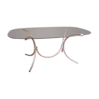 Vintage dining table glass and chrome 1970