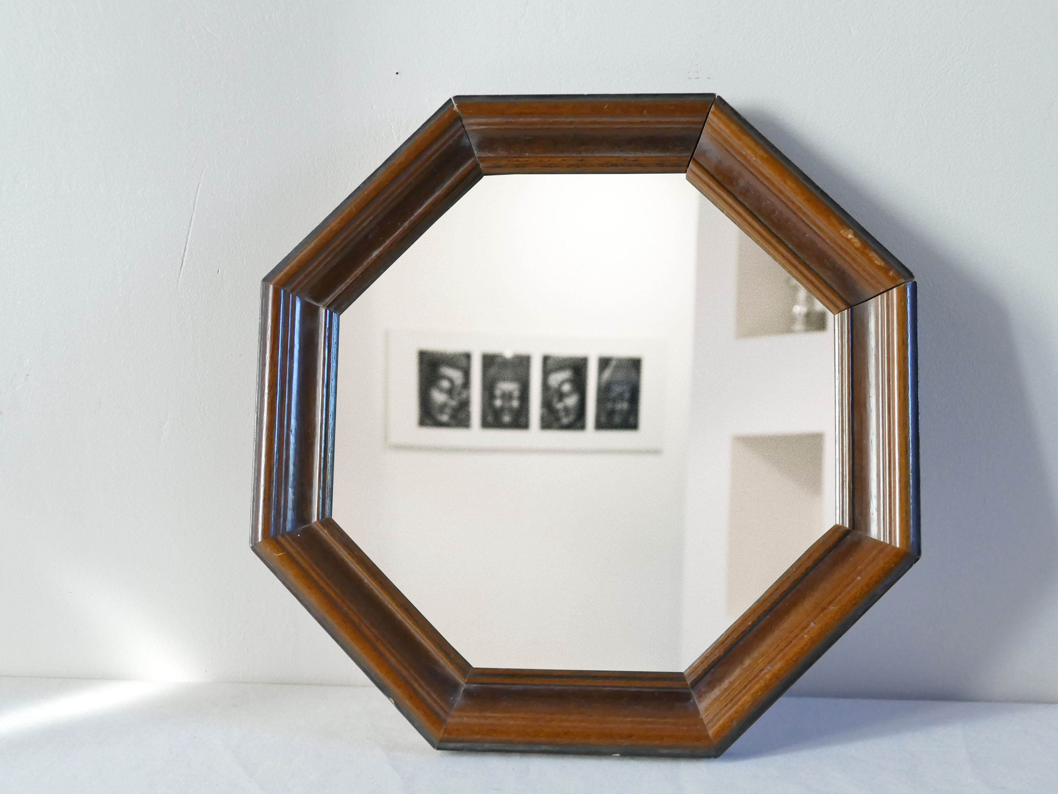Vintage wooden mirror octagonal shape